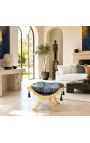 "Dagobert" Bench Blue "Gobelins" Satin Fabric og Golden Wood - 5