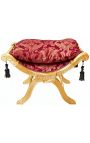 "Dagobert" Bench Rojo "Gobelins" Tela satinada y madera dorada - 1