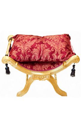 "Dagobert" Banco Vermelho "Gobelins" Tecido de cetim e madeira dourada - 2