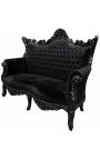 Sofá Baroque Rococo 2 plazas de terciopelo negro y madera negra - 13
