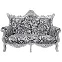 Barokki Rococo 2 Seater sohva Musta sametti ja hopea puu (Dupliqué)