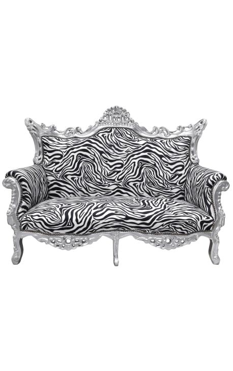 Barokke Rococo 2-zits sofa zwart fluweel en zilver hout (Dupliqué)