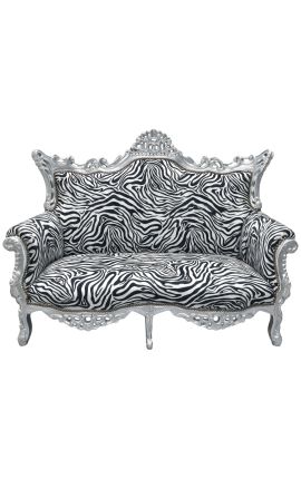 Barocker Rokoko 2-Sitzer-Sofa schwarzes Samt und Silberholz (Dupliqué)