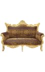 Baroque Rococò 2 posti divano in tessuto leopardo e legno d'oro - 1