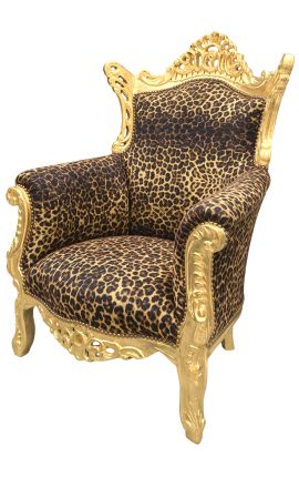 Grand fauteuil Baroque rococo tissu léopard et bois doré