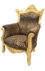 Gran butaca barroc rococó d'imitació de pell blanca i fusta daurada (Dupliqué)