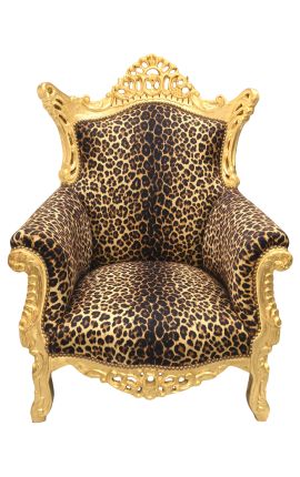 Grand Rococo Baroque πολυθρόνα λευκή δερματίνη και χρυσό ξύλο (Dupliqué)