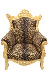 Grand Rococo Baroque armchair white leatherette and gold wood (Dupliqué)