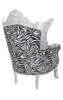 Grand Rococo Barokki nojatuoli valkoinen keinonahka ja hopea puu (Dupliqué)