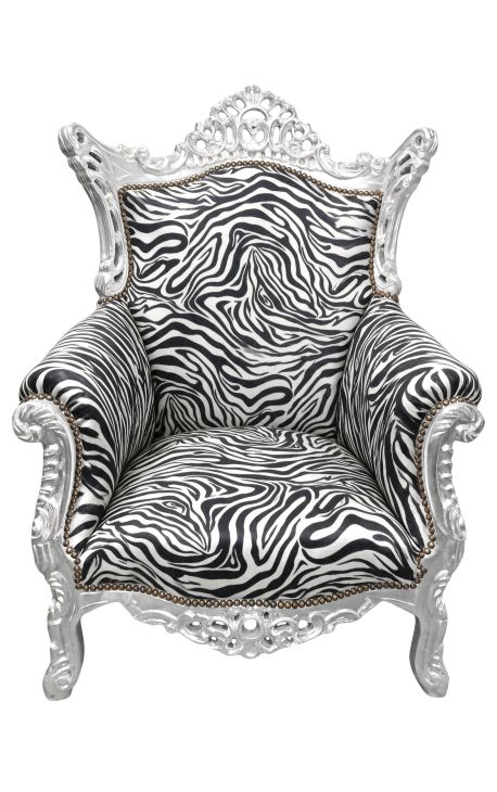 Grand Rococo Barok fauteuil wit kunstleer en zilver hout (Dupliqué)