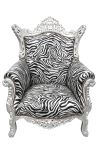Grand fauteuil Baroque rococo tissu zébré et bois argent