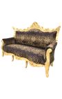 Barock rokoko 3-sits soffa vit konstläder och guldträ (Dupliqué)