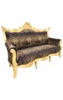 Barokinė rokoko 3 sėdimoji sofa iš baltos odos ir aukso medienos (Dupliqué)