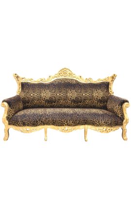 Barock rokoko 3-sits soffa vit konstläder och guldträ (Dupliqué)
