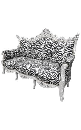 Canapé baroque rococo 3 places tissu zébré et bois argenté