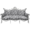 Barock Rokoko 3-Sitzer Sofa aus weißem Kunstleder und silbernem Holz (Dupliqué)
