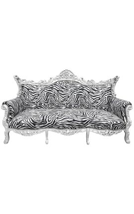 Barroco rococo 3 sofá de cuero blanco y madera de plata (Dupliqué)
