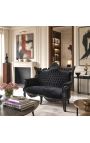 Baroc rococo 2 locuri canapea negru catifea si lemn negru - 2