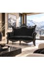 Sofá Baroque Rococo 2 plazas de terciopelo negro y madera negra - 8