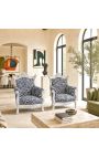 Grand Rococo Baroque armchair zebra fabric and silver wood - 9
