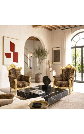 Grand Rococo Baroque Armchair Leopard Tiskana tkanina in zlati les - 2