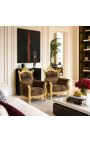 Poltrona barocca Grand Rococò Leopardo Tessuto stampato e legno d'oro - 6