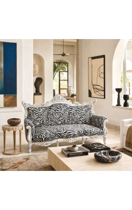 Baroque rococo 3 seater sofa zebra printed fabric and silver wood - 2