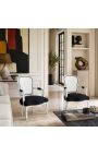 Baročni fotelj Louis XV Style White Faux usnje, črni žamet in srebrni les - 6