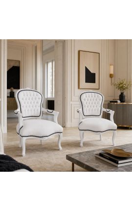 Fauteuil Louis XV de style baroque simili cuir blanc et bois laqué blanc - 2
