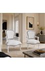 Fåtölj Louis XV stil vit läder och blank vitt trä - 2