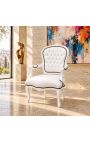 Fåtölj Louis XV stil vit läder och blank vitt trä - 16