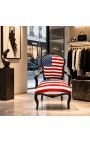 "Amerikanska flaggan" barock fåtölj av Louis XV stil och svart trä - 4