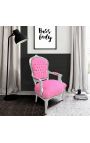 Fauteuil Louis XV de style baroque velours rose et bois argenté - 2