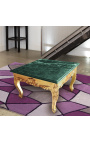 Square coffee table baroque with gilded wood and green marble