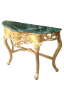 Consola d'estil barroc en fusta daurada i marbre verd