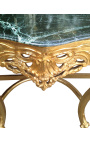 Consola de estilo barroco em madeira dourada e mármore verde