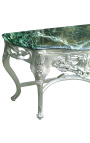 Barokkikonsoli hopeoitua puuta ja vihreää marmoria
