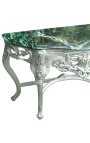 Console de style baroque en bois argenté et marbre vert