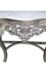 Baroque console with silvered wood and white marble top