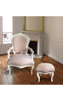 Armchair av Louis XV stil beige / ecru tyg och beige lack med gammal patina aspekt.