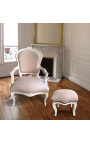 Барокко кресло Louis XV цвет бежевый льняной ткани и бежевый выветривания древесины