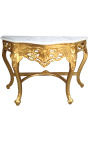 Consola de estilo barroco em madeira dourada e mármore branco