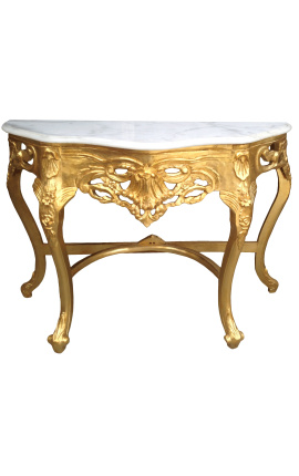 Consola de estilo barroco em madeira dourada e mármore branco