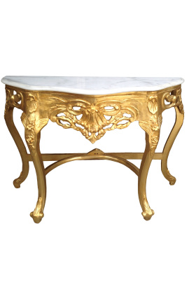 Consola barocca in legno dorato e marmo bianco
