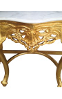 Console de style baroque en bois doré et marbre blanc