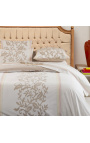 Tête de lit de style campagne chic hêtre vernis et tissu lin