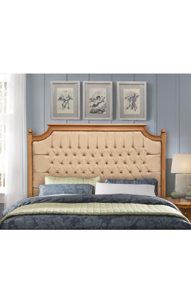 Wezgłowie łóżka z drewna bukowego w francuskim stylu rustykalnym i tkaniny lnianej