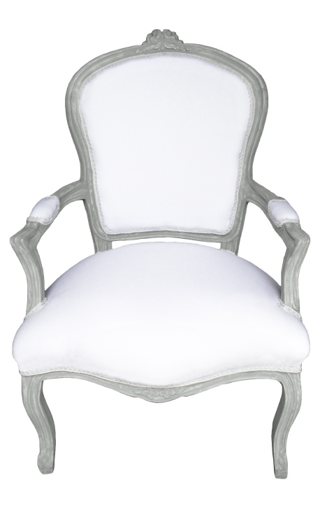 Кресло в стиле барокко Louis XV белой ткани и серой патиной дерева 