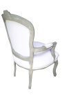 Armchair of Louis XV style white fabric and grey with white patina aspect