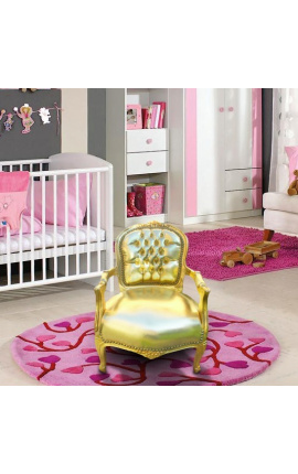 Sillón barroco para niños oro piel falsa cuero y madera de oro